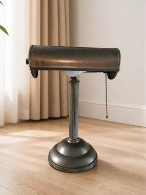Vintage Metal Banker Style Desk Lamp in Aged Black